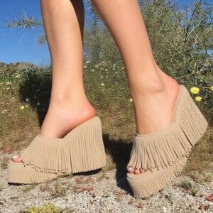 🆕 Bohemian Fringe Wedge Slide Sandals